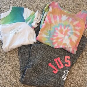 Colorful bundle! Justice joggers with 2 tops